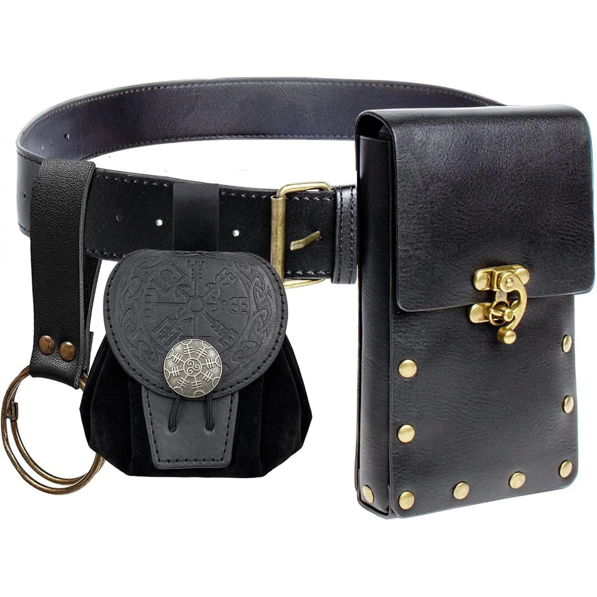 Renaissance Costume Accessories Retro Leather Waist Belt with Fanny Pack Medieval Viking Drawstring Coin Pouch Skirt Hike Clip for Renaissance Faires Cosplay Costume Party
