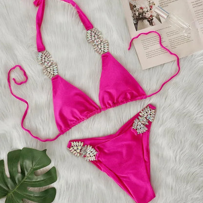 Shiny Sexy Bikinis Swimsuit With Rhinestones Women Swimwear Female Push Up Bikini Beach Swim Wear Bathing Suits Pool Bather 2026
