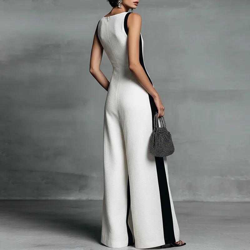 Spring Summer Sleeveless Straps Vacation Jumpsuit Woman Sexy Deep V Neck Hollow Rompers New Elegant Striped Print Beach Overalls