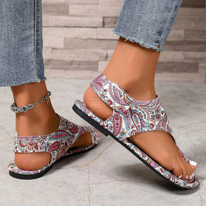 2025 Women Flat Sandals Comfortable Flats Sandals Printed Bohemia Roman Style Shoes for Women Fashion Shoes Sandalias De Mujer
