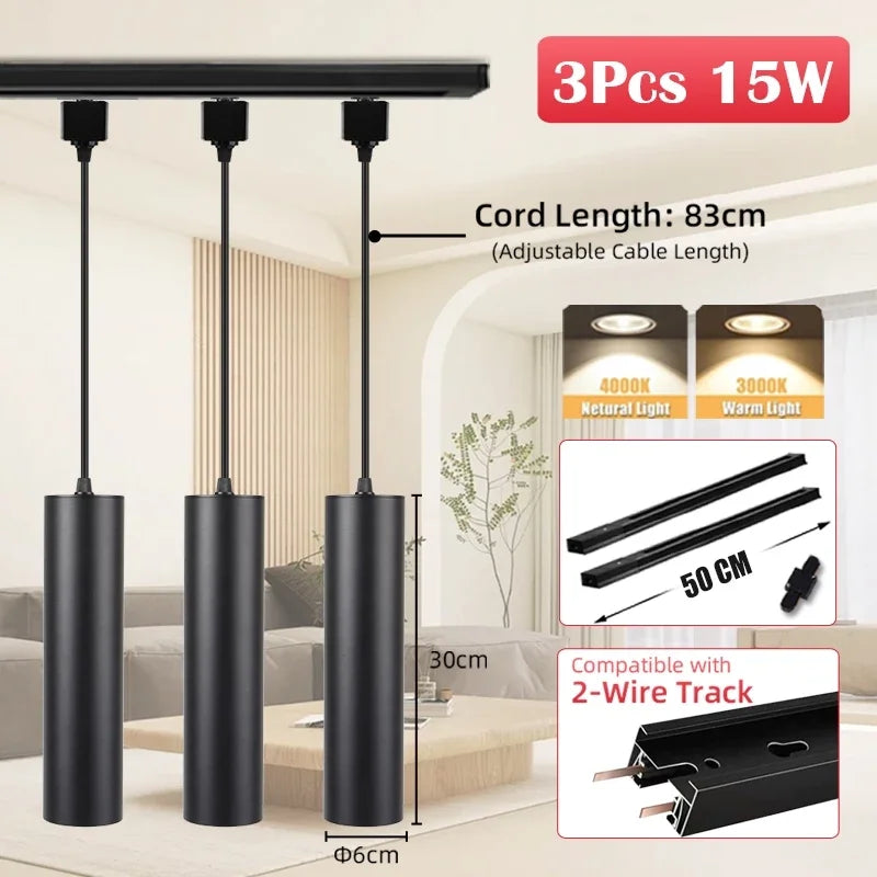 LED Track Pendant Lights 110-265V Chandelier Kitchen Led Ceiling Spotlight Dining Room Hanging Lamps For Living Room Home Decor