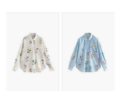 TOYOUTH Women Shirts 2026 Summer New Linen Lyocell Print Fresh Mid Length Floral Blouse Tops