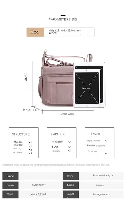 Fashion Shoulder Crossbody Bag for Women Messenger Bags Waterproof Nylon Ladies Handbag Tote Bags for Women Sac A Main Femme