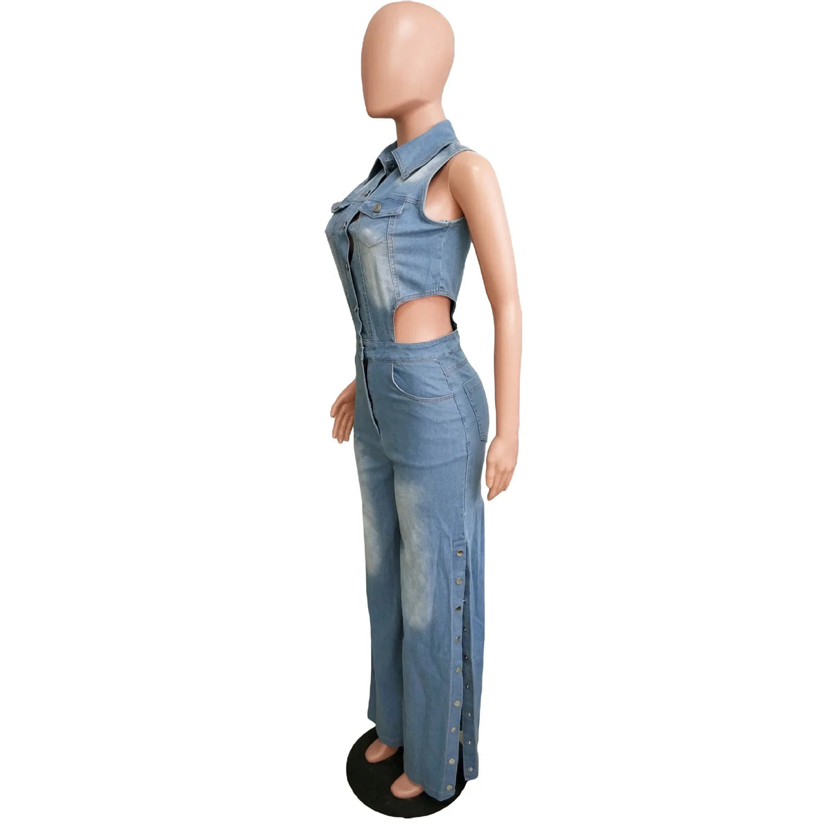 Jumpsuits Women Denim Pants One Piece Sleeveless Turn Down Collar Overalls Sheath Sexy Straight Long Pant Rompers Slim Fit
