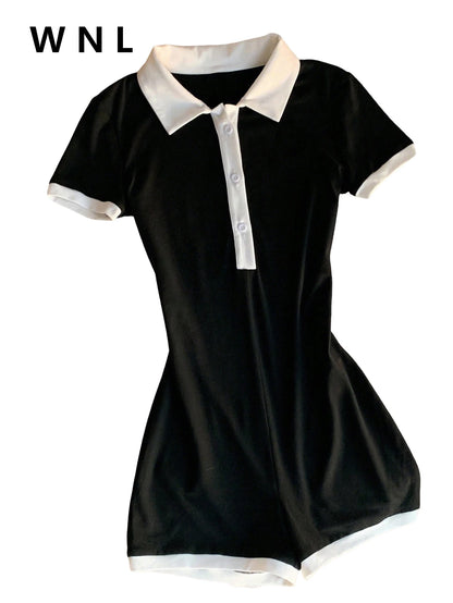 New "Ladies" slim-fitting short-sleeved one-piece pants, versatile and fashionable, for summer