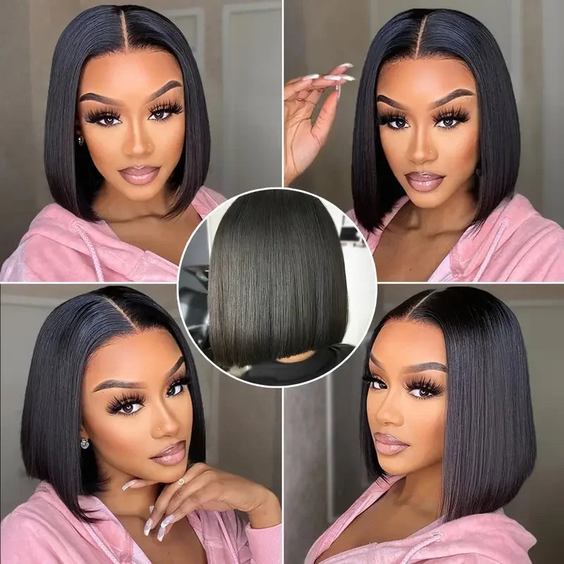 2026 new Bone Straight Short Bob Wigs Glueless Human Hair Wigs Transparent Lace Frontal Wig for Women Pre Plucked