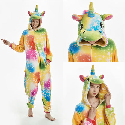 Adults Animal Cosplay Pajamas Flannel Onesies Costume Jumpsuit Pajamas Hooded Sleepwear Halloween One Piece for Performing