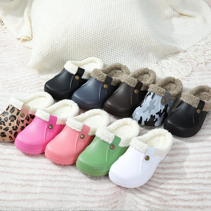 Shevalues Fuzzy Men Clogs Slippers Winter Fur Men Slippers Waterproof Garden Shoes Men Warm House Shoes Anti-slip Fur Slippers