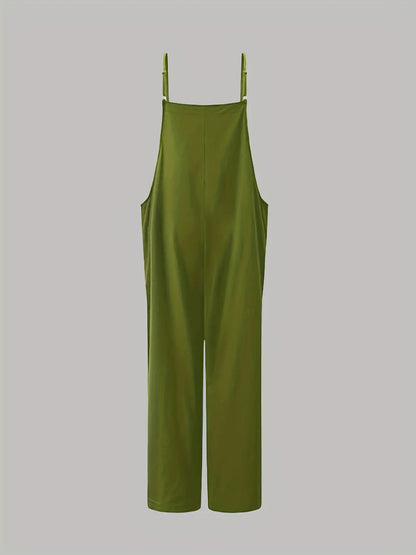Summer Casual Suspender Jumpsuit for Women, Loose Thin Drapey Wide-Leg Pants, Simple Versatile Sleeveless Overalls, Vacation Style Women's Clothing