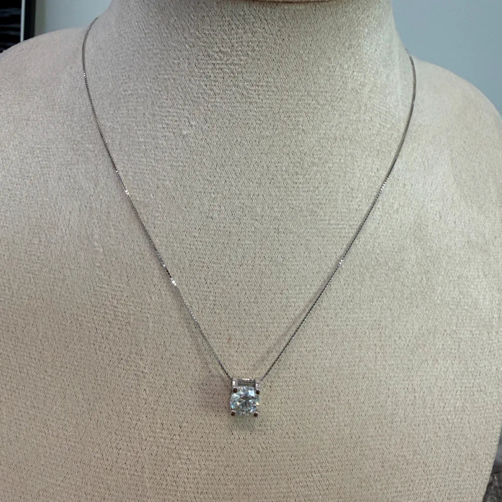 Round Cut 1CT Moissanite Pendant Necklace 925 Sterling Silver D VVS1 Solitaire Four Prong Jewelry For Women Daily Wedding Gift