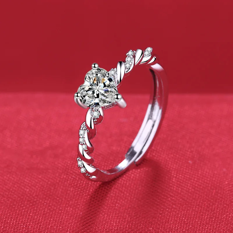 925 Sterling Silver Ring Heart AAA Zircon Open adjustable Engagement For Women Wedding Fashion Jewelry Party Gifts