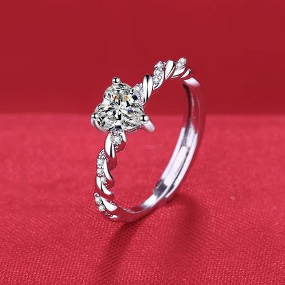 925 Sterling Silver Ring Heart AAA Zircon Open adjustable Engagement For Women Wedding Fashion Jewelry Party Gifts