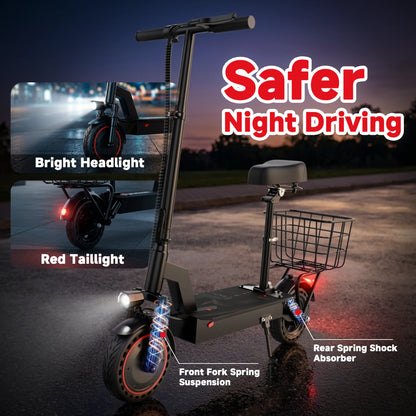10inch Solid Tire Electric Scooter with Basket 7.8AH Battery 22Miles Max Range 22MPH Max Speed Dua Shock Absorption Foldable Adult E-scooter