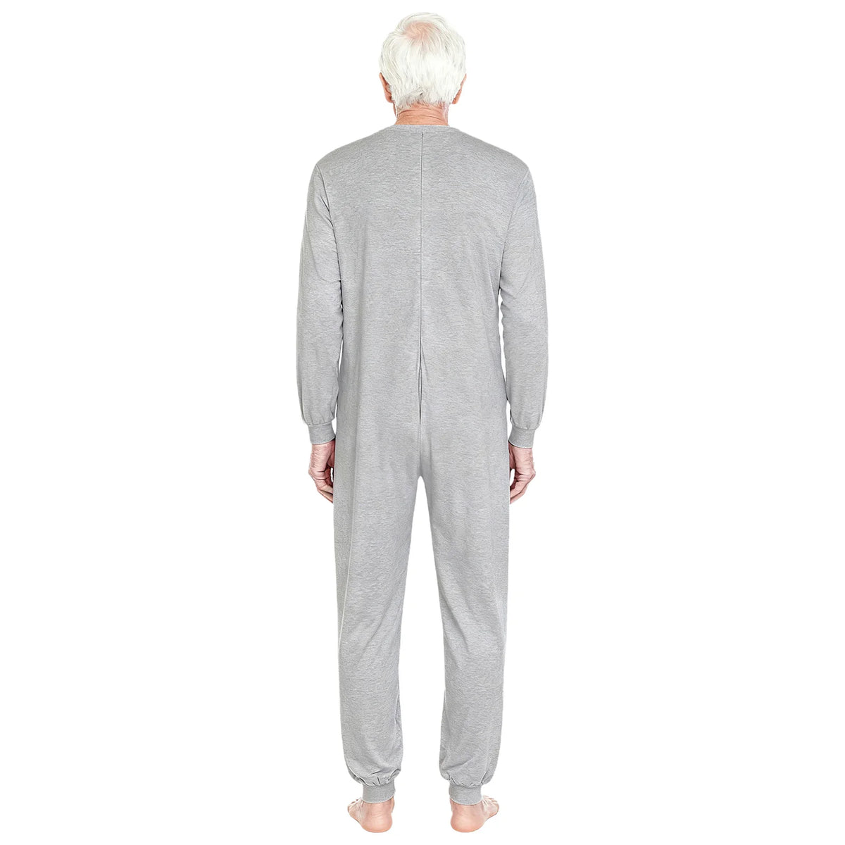 Adult Unisex Elderly Anti-Strip Adaptive Jumpsuit Solid Color Crew Neck Long Sleeve Back Zipper Rompers Special Needs Clothing