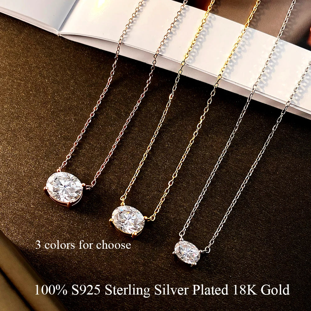 COSYA 1/2/3CT Oval Cut Moissanite Necklace For Women S925 Silver Plated 18K Gold East West Solitaire Diamond Chain Fine Jewelry