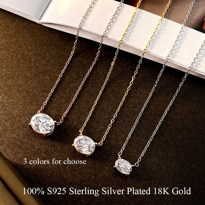COSYA 1/2/3CT Oval Cut Moissanite Necklace For Women S925 Silver Plated 18K Gold East West Solitaire Diamond Chain Fine Jewelry