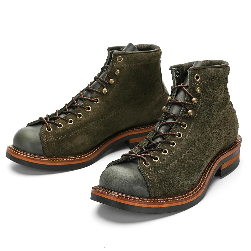 European and American Short Face Top Layer Cowhide Men's Motorcycle Work Boots Retro Leather Short Boots