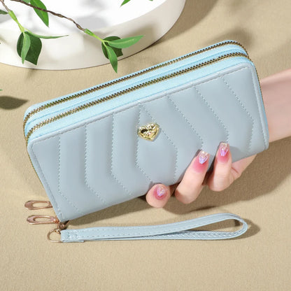 Chic Faux Leather Wallet - Double Zipper Security - Coin Purse & Card Slots - Fashionable Wristband Clutch for Everyday