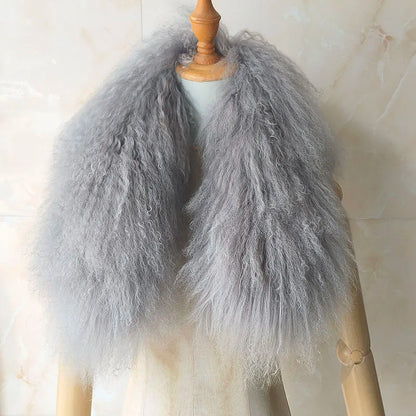 Women Winter Mongolia lamb Fur Scarf Short Luxury Ladies Warm Genuine Tibet Fur Scarves Female Middle Length Real Fur Collar