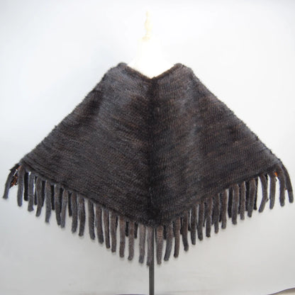 2025 New Fashion Genuine Mink Fur Shawl With Hood Winter Mink Fur Jacket Knitted Real Mink Fur Poncho For Women Natural Fur Wrap