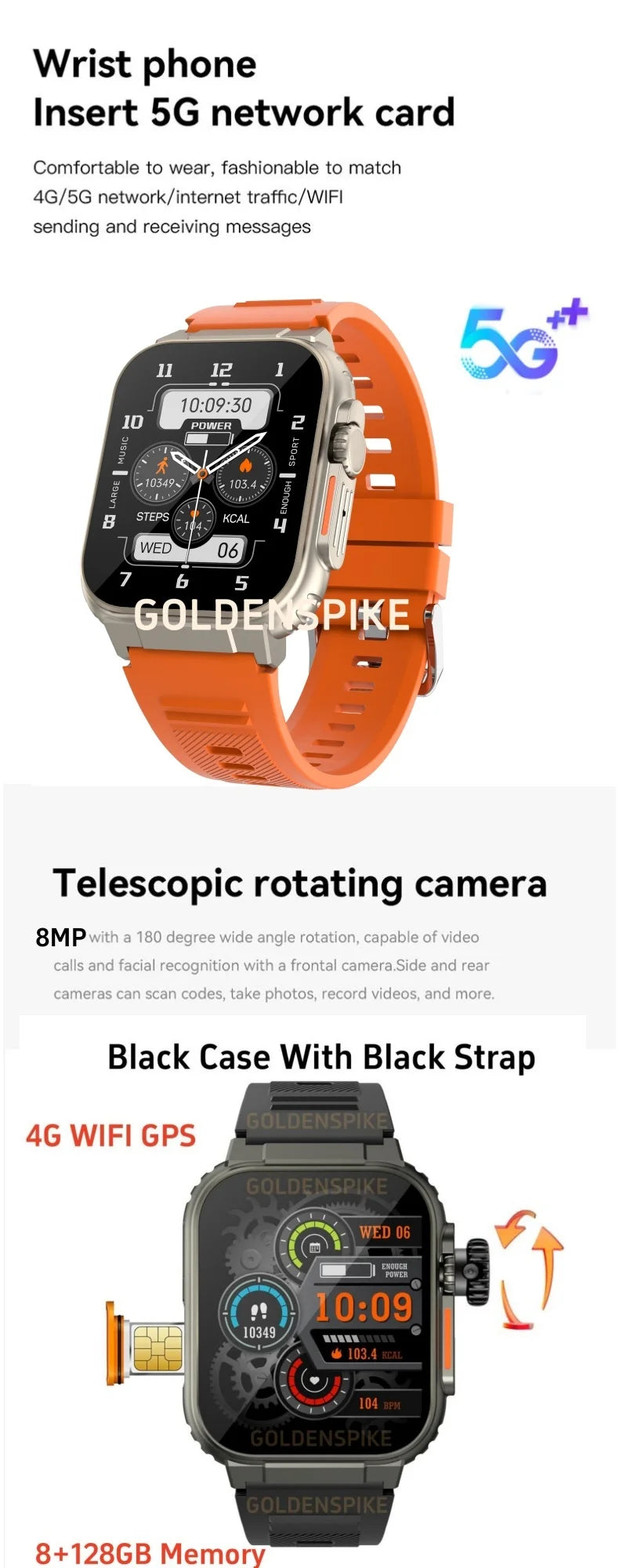 Microwear Ultra Ai3 Smartwatch 5G 180° Rotating Camera Google Play GPS WIFI 2.29inch Amoled HD Display 4G Calling Smartwatch Men