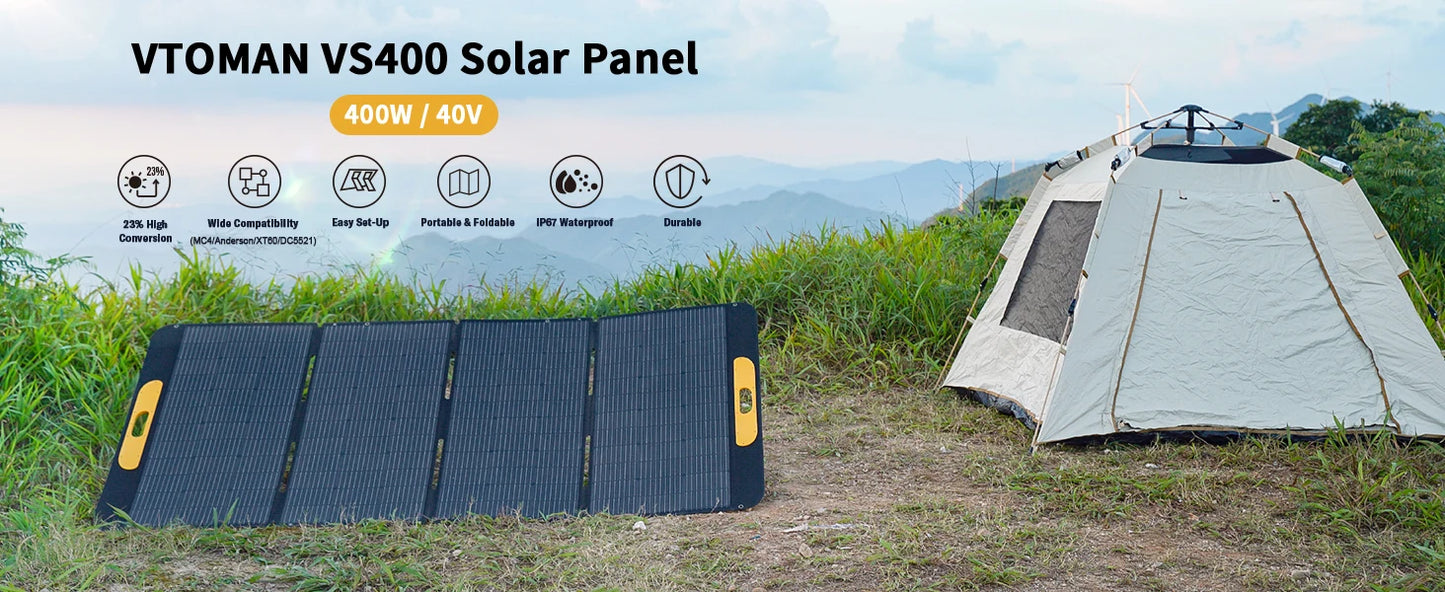 VTOMAN VS400W Foldable Solar Panel 40.32V High Efficiency Portable Solar Charger for Outdoor Power Station