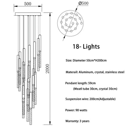 Nordic Minimalist Indoor Pendant Light Fixture Modern Ceiling Crystal Led Chandelier Long Hanging Lamp for Staircase Living Room