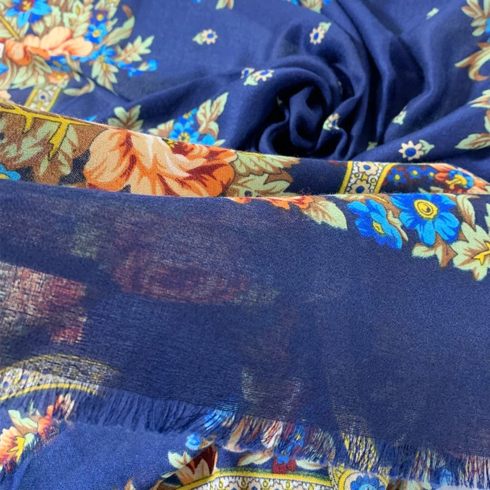 130*130cm Breathable Thin Russian Square Scarf Women Luxury Floral Print Ethnic Retro Bandana Shawl Foulard Femme Beach Stole