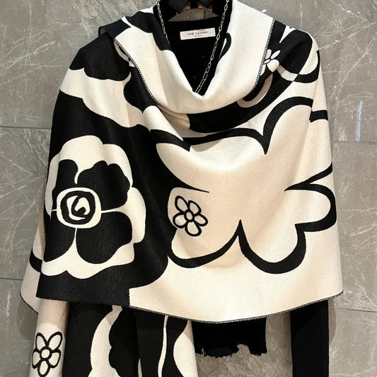 Elegant Women Flowers Soft Acrylic Cashmere Scarf Shawl Autumn Winter Neckerchief Spring Summer Travel Cape Long