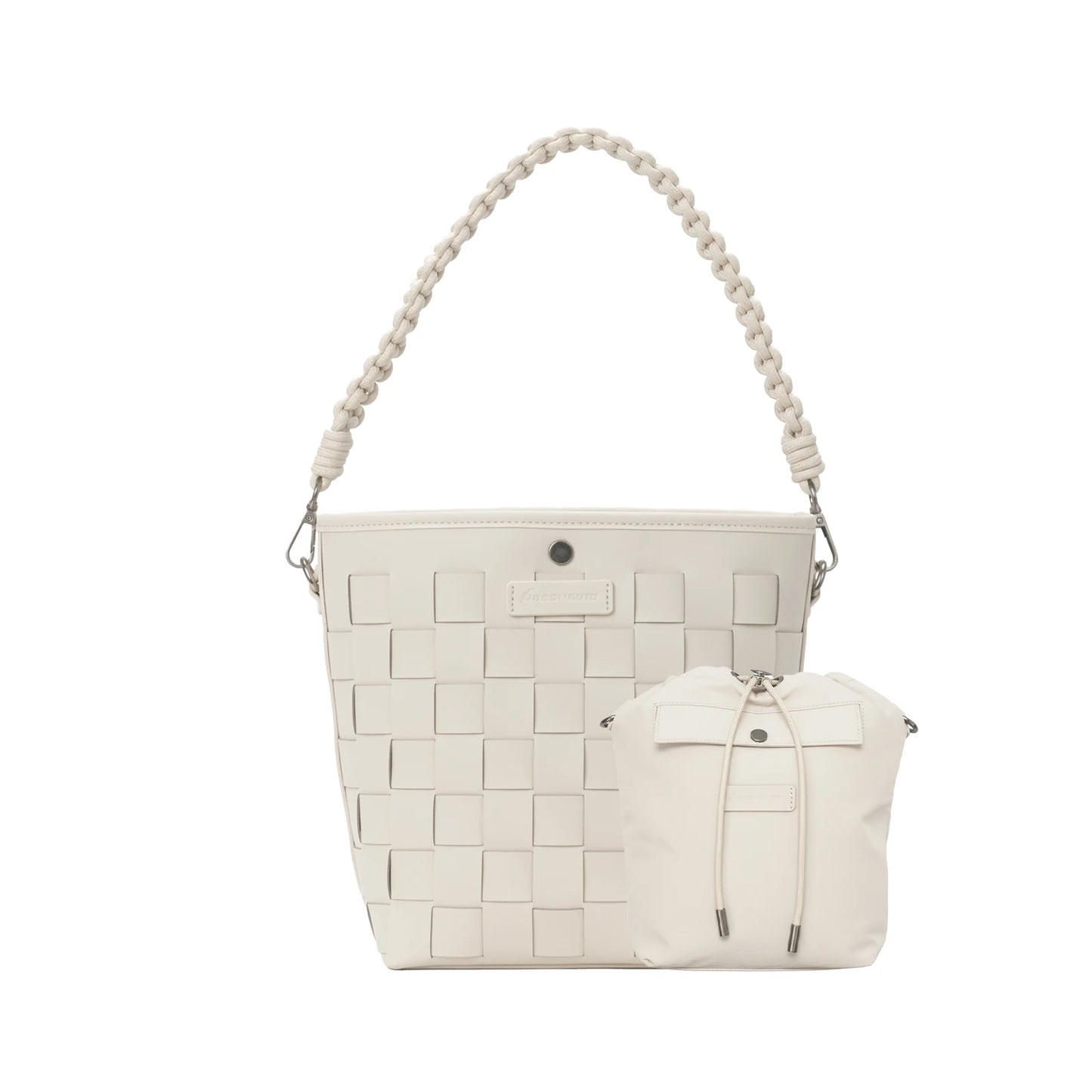 Besnfoto Camera Bag Stylish Woven Leather Shoulder Bucket Bag with Detachable Drawstring Pouch Removable Strap Vintage Crossbody Handbag Case for DSLR Mirrorless Camera Lens Sony Canon Nikon Women