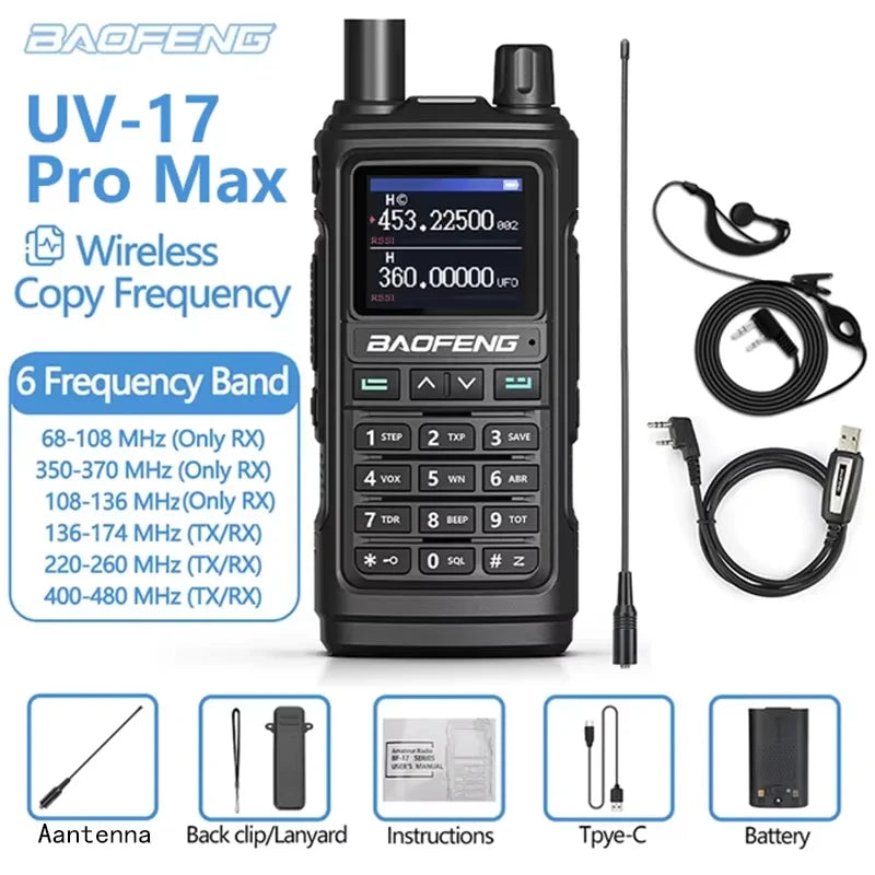 BAOFENG UV-17Pro Max Dual Band VHF/UHF Walkie Talkie with One-key Frequency Matching NOAA Weather Channels for Hiking Camping