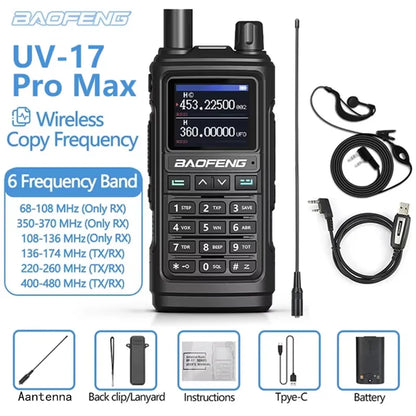 BAOFENG UV-17Pro Max Dual Band VHF/UHF Walkie Talkie with One-key Frequency Matching NOAA Weather Channels for Hiking Camping