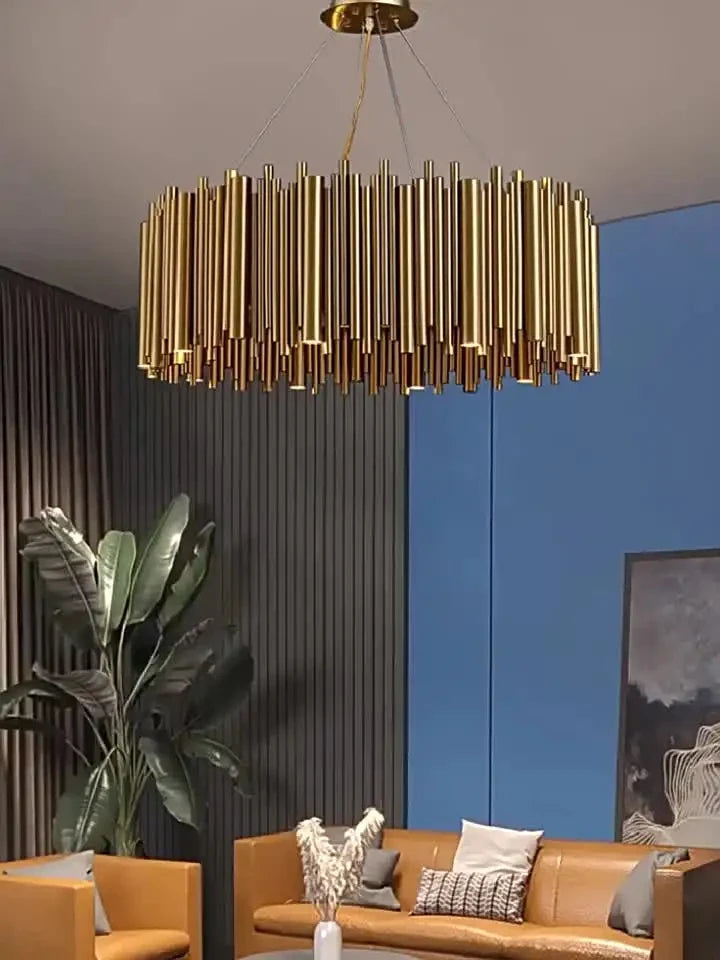 Living room chandelier Villa duplex modern simple stainless steel creative chandelier interior lighting LED lights gold
