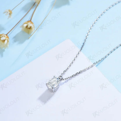 Kuololit 2CT Oval Moissanite Necklaces for Women Solid 10K 14K 18K 925 Sliver Moissanite 1CT Pendant with Chain for Engagement