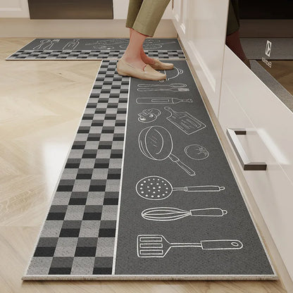 VIKAMA 1/2PC Cartoon Easy To Manage Kitchen Floor Mat Home Long Crystal Velvet Carpet Dirt Resistant and Non-Slip Floor Mat