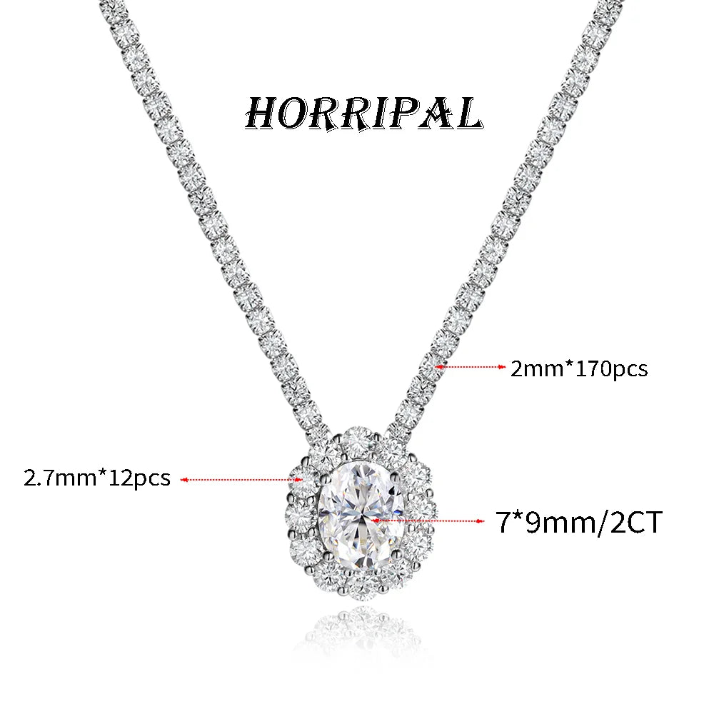 HORRIPAL D VVS1 All Moissanite Necklace for Women S925 Sterling Silver GRA Certified A Set Elegant Luxury Wedding Fine Jewelry