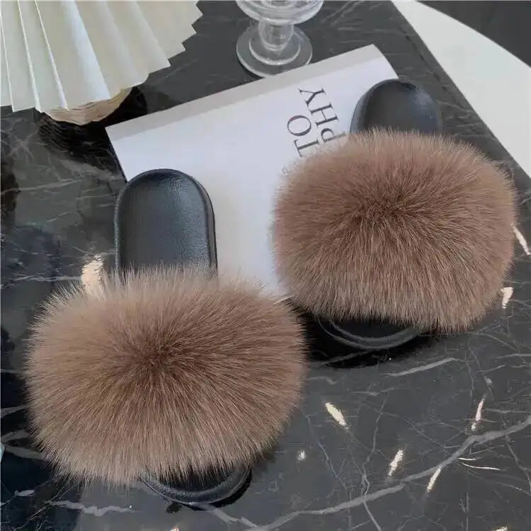 Women's Fluffy  Slides Fashion Plush fluffy Flat Sandals Casual Indoor Outdoor Beach Casual Slippers