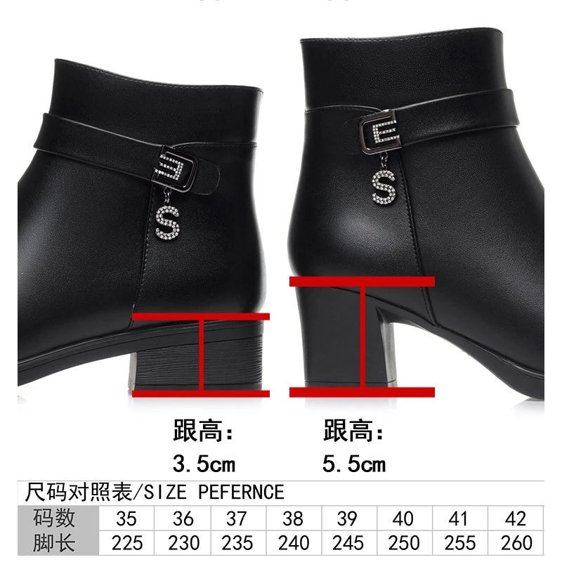 High-Heeled Leather Shoes Spring Single Shoes Thick Heel Thick Sole Slip-On Women's Shoes Square Toe Middle-Aged Mother's Shoes