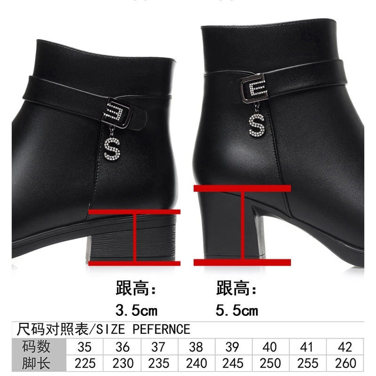 High-Heeled Leather Shoes Spring Single Shoes Thick Heel Thick Sole Slip-On Women's Shoes Square Toe Middle-Aged Mother's Shoes