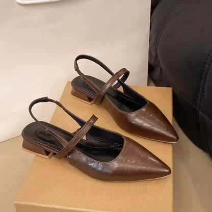 Luxury Summer Pointed Toe Women Sandals Fashion Singbacks Mules Shoes Ladies Elegant Low Heel Stripper Party Sandalias