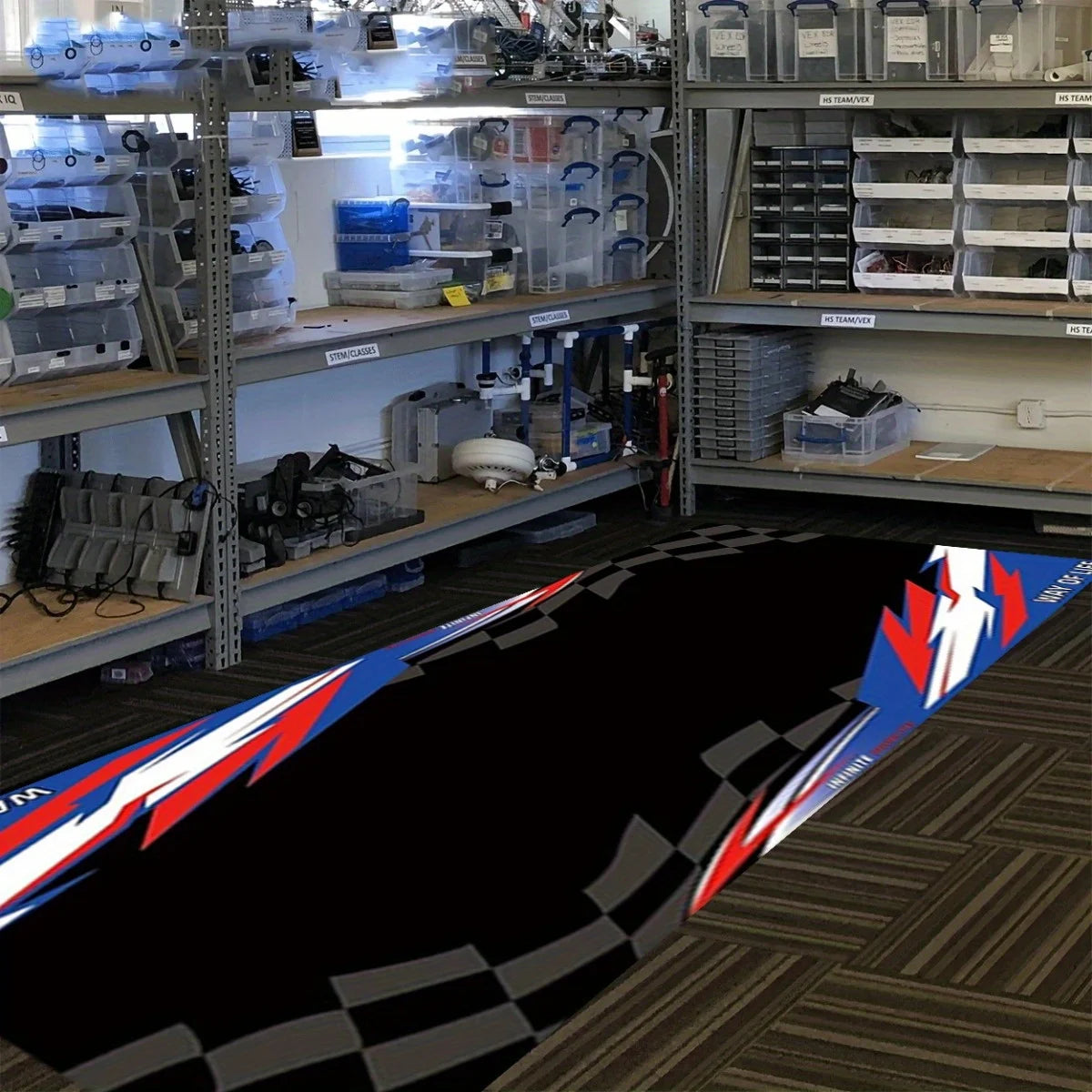 VIKAMA Motorcycle Garage Long Mat Checkered Flag Non Slip Wear Resistant Corridor Rug for Boys Bedroom E-Sports Room Decor