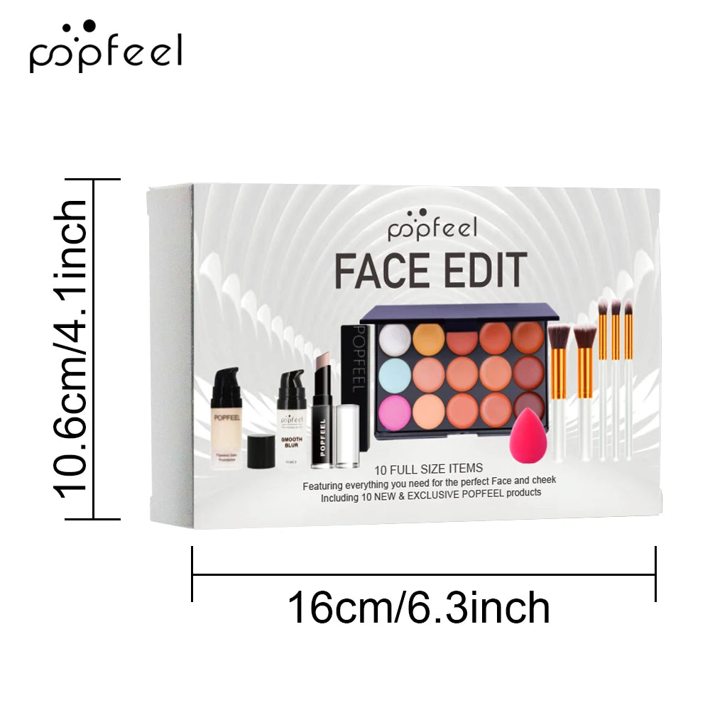 POPFEEL Face Makeup Kit, Waterproof and Sweatproof, Includes Concealer, Primer, Loose Powder, Blush, and More, Ideal for Beginne
