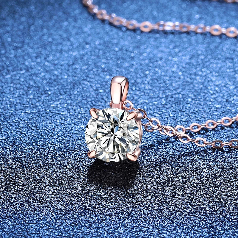 NeeTim 2ct 3ct Moissanite Necklace for Women Sterling Silver 925 with Yellow Rose White Gold Plated Engagement Pendant Necklace