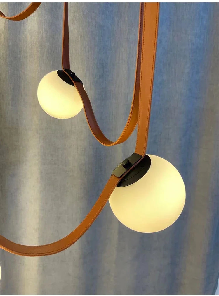 Nordic Leather Chandelier Italian Leather Belt Duplex Staircase Living Room Hotel Restaurant Decoration LED Lamps Pendant Lights