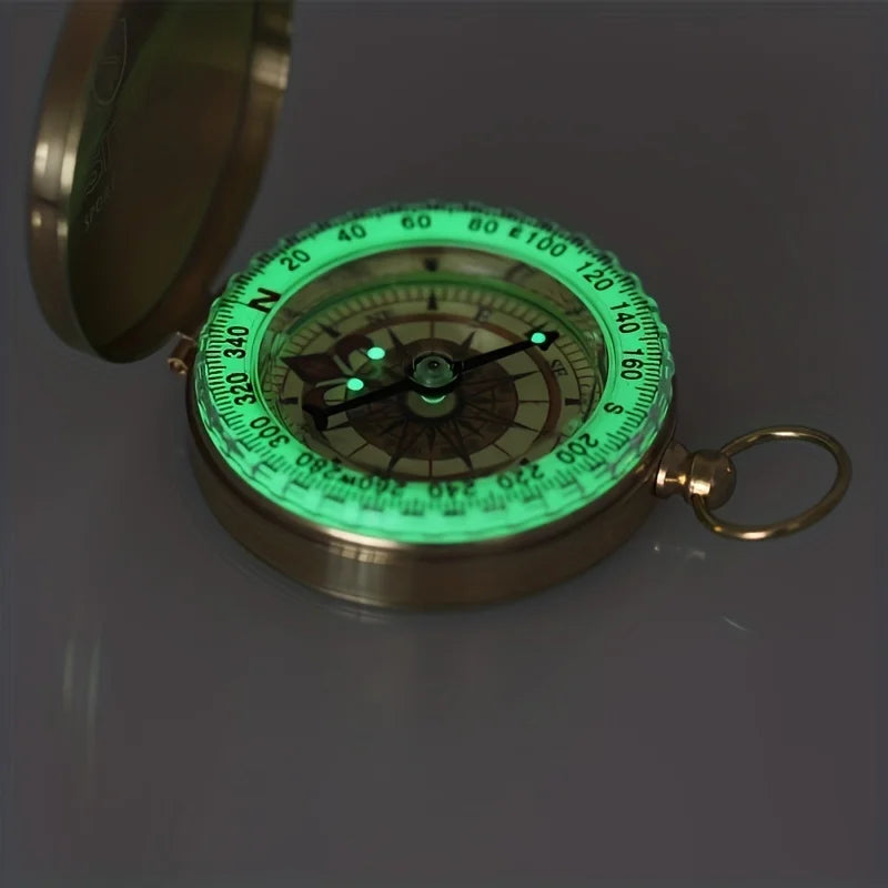 Glow-in-the-Dark Copper Survival Compass Outdoor Camping Hiking Portable Pocket Compass Navigation Survival Tools