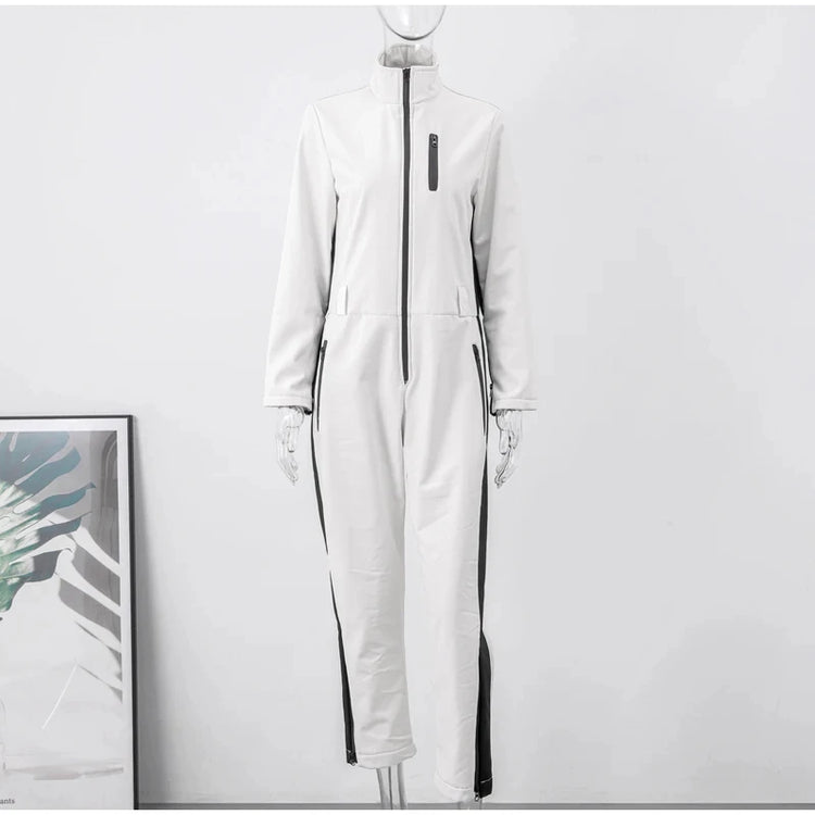 Winter Patchwork Ski Jumpsuits For Women Long Sleeve Waterproof Windproof Skiing Overall Female 2025 Elegant Skateboard Jumpsuit