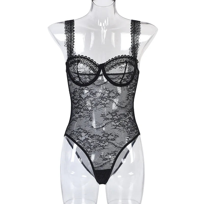 Hirigin Sheer Lace Sexy Underwear Playsuits Ladies Strap Floral Transparent Sexy Bodysuits French Style Sensual Porn Nightwear