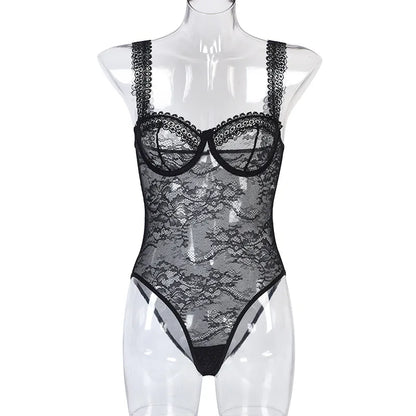 Hirigin Sheer Lace Sexy Underwear Playsuits Ladies Strap Floral Transparent Sexy Bodysuits French Style Sensual Porn Nightwear