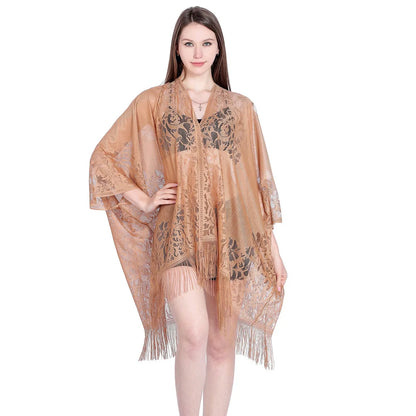 Women Sun Protection Shawl Lady Summer Hollow Out Lace Cardigan Holiday Bikini Blouse Breathable Beach Cape Sexy Long Tippet