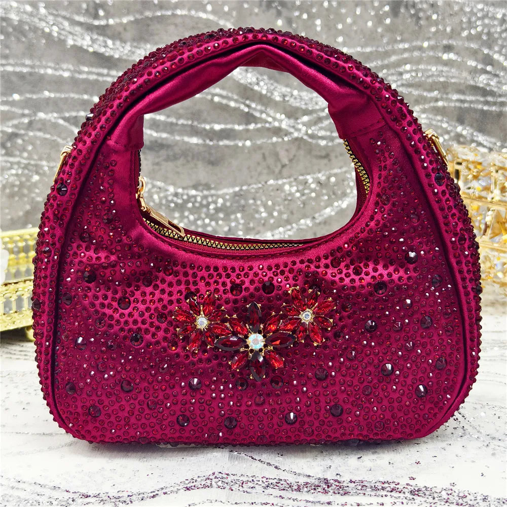 Popularity Pointed Toe High Heels Shoes and Bags Set With Rhinestone for Women Wedding Party Elegant Luxury Fashion